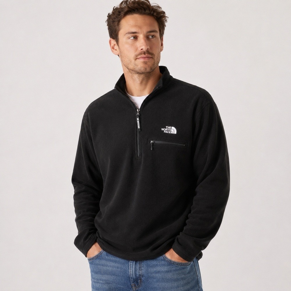 The North Face Mens M Black 1/4 Zip Fleece Pullover Jacket Chest Pocket